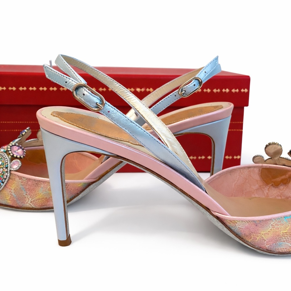 Rene Caovilla • “Veneziana” Rainbow Lace Sling Back Heels - Picture 10 of 17
